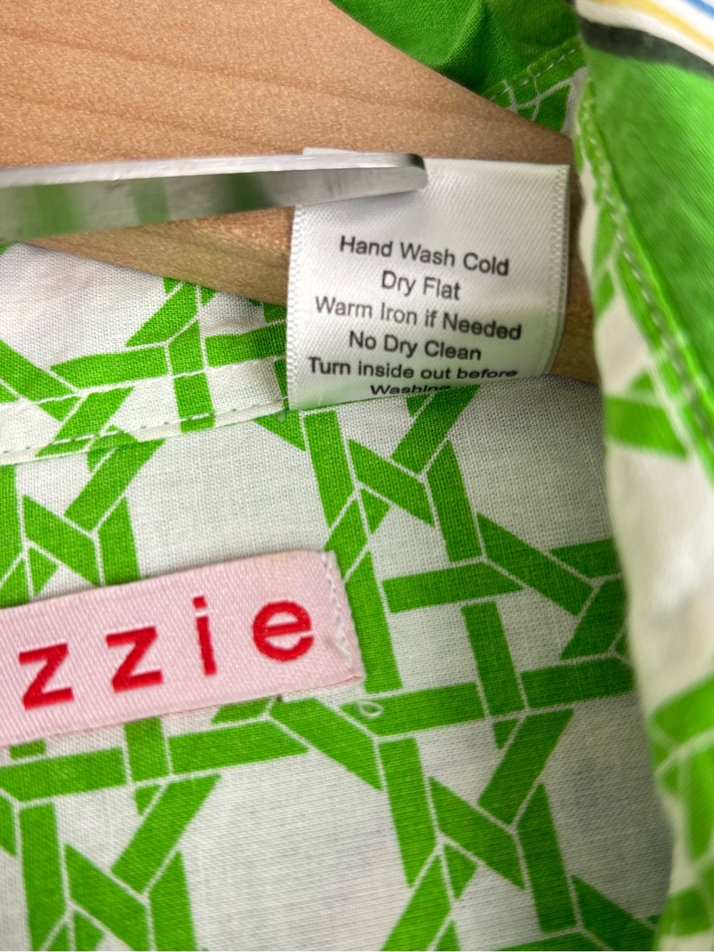 Tizzie Dizzy Lizzie Shirt Womens XS Green Medallion Henley Popover Roll Tab - Picture 11 of 13